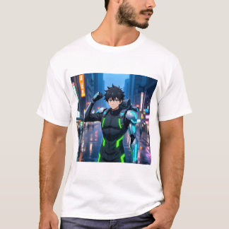Futuristisk Anime Cyborg Pojke i Neon Stad – Sci-F T Shirt