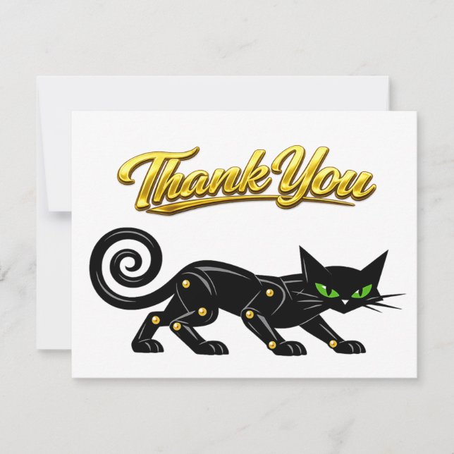 Futuristisk Atomisk Steampunk Svart Katt Tack Kort (Framsida)