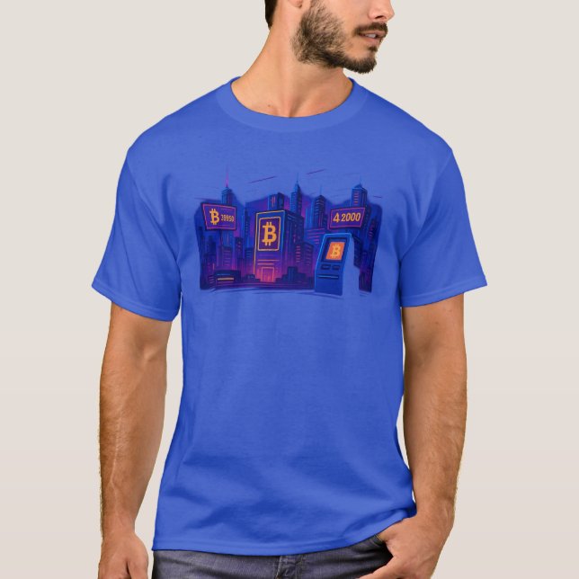 Futuristisk Bitcoin-stad T Shirt (Framsida)