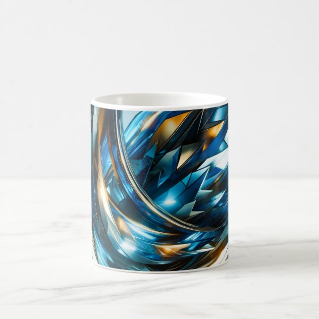 Futuristisk Blå Guld Abstrakt Metallisk Geometrisk Kaffemugg (Center)