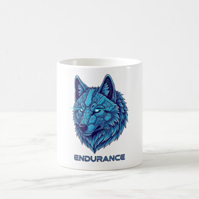 Futuristisk blå varg kaffemugg (Center)