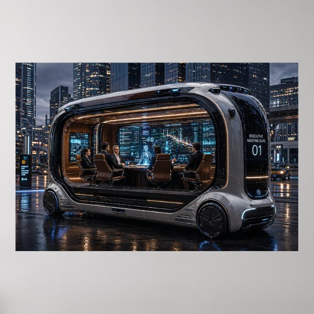 Futuristisk chefsdiskussion – Mobilt styrelserum Poster (Framsidan)