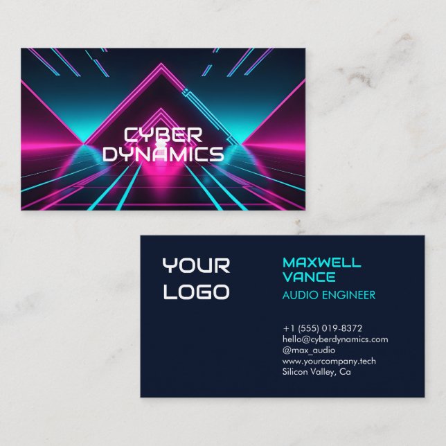 Futuristisk Cyber Tech Neon Synthwave Dj Visitkort (Fram/baksida)