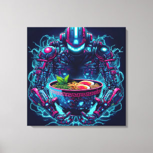 Futuristisk Cyberpunk Robot Neon Mat Ramen Canvastryck