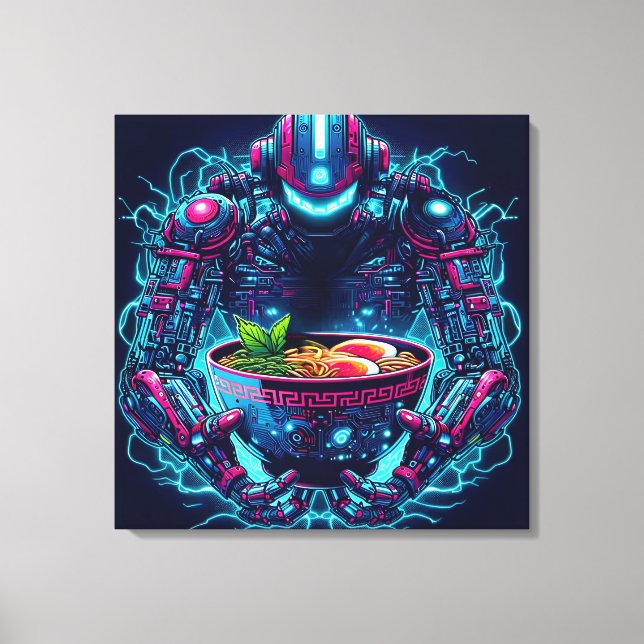 Futuristisk Cyberpunk Robot Neon Mat Ramen Canvastryck (Framsida)