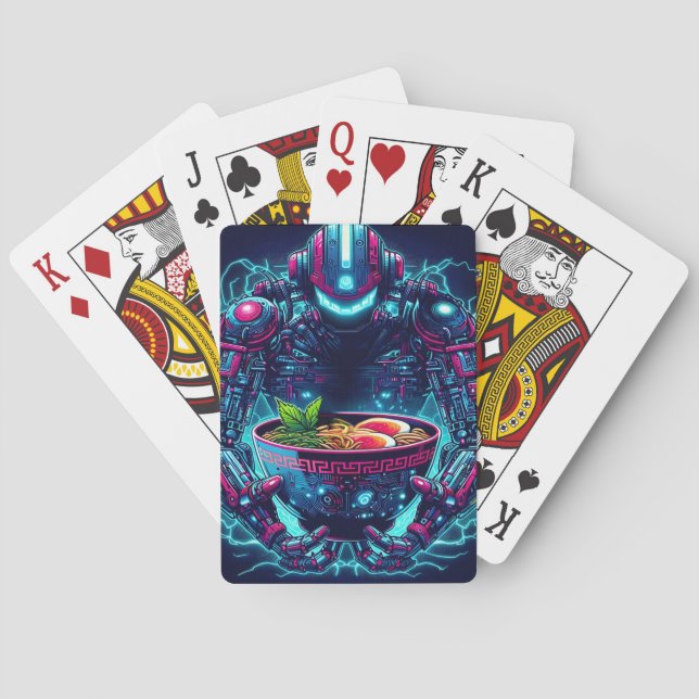 Futuristisk Cyberpunk Robot Neon Mat Ramen Casinokort (Baksidan)