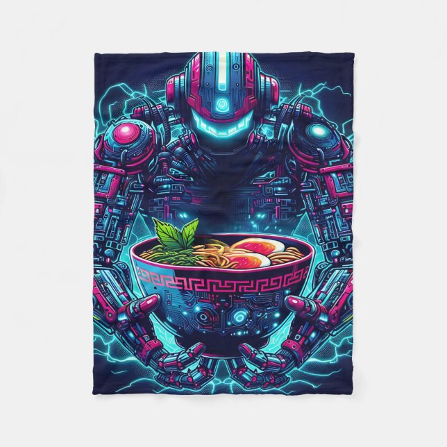 Futuristisk Cyberpunk Robot Neon Mat Ramen Fleecefilt (Framsidan)