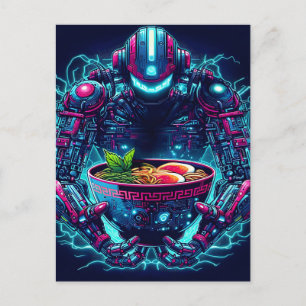 Futuristisk Cyberpunk Robot Neon Mat Ramen Helg Vykort
