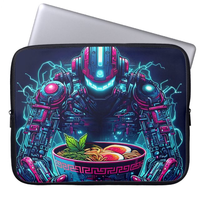 Futuristisk Cyberpunk Robot Neon Mat Ramen Laptop Fodral (Framsidan)