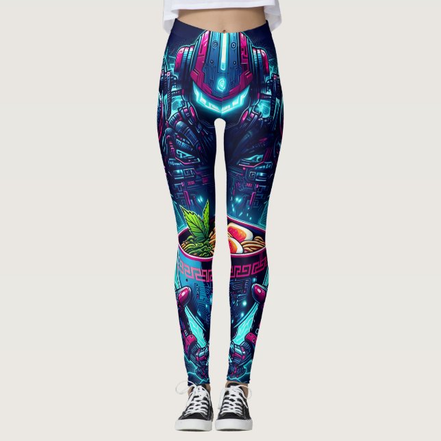 Futuristisk Cyberpunk Robot Neon Mat Ramen Leggings (Framsida)