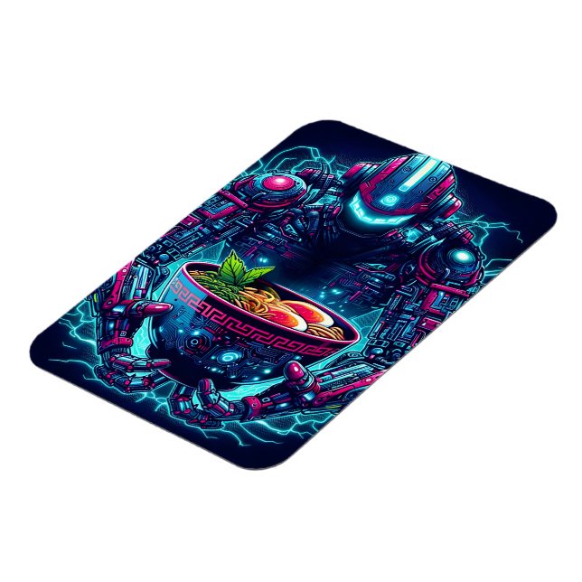 Futuristisk Cyberpunk Robot Neon Mat Ramen Magnet (Vänstra Sidan)