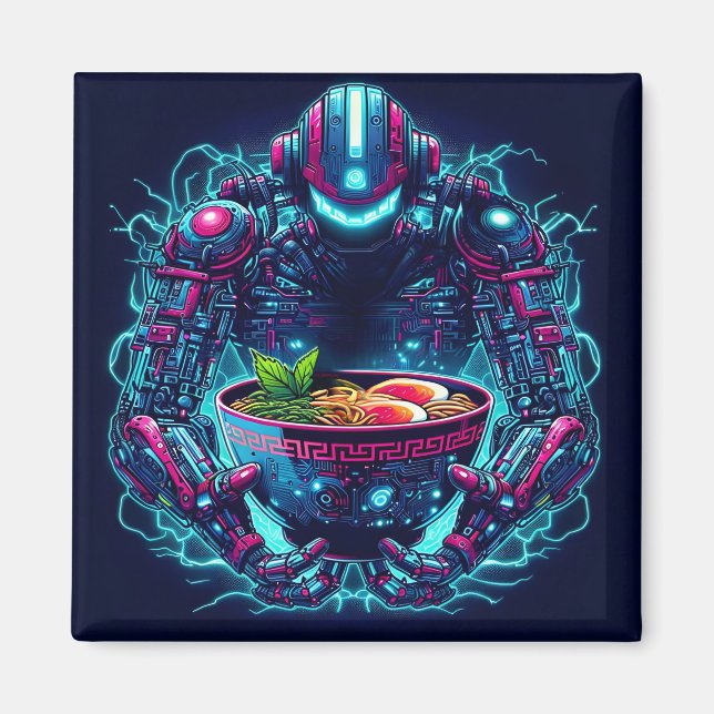 Futuristisk Cyberpunk Robot Neon Mat Ramen Magnet (Framsidan)