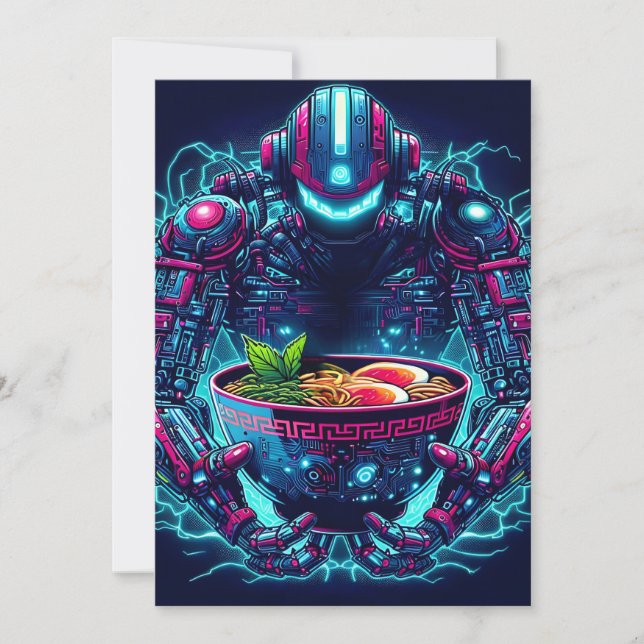Futuristisk Cyberpunk Robot Neon Mat Ramen Meddelande (Framsida)