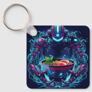 Futuristisk Cyberpunk Robot Neon Mat Ramen Nyckelring