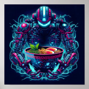 Futuristisk Cyberpunk Robot Neon Mat Ramen Poster