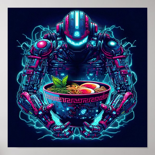 Futuristisk Cyberpunk Robot Neon Mat Ramen Poster (Framsidan)