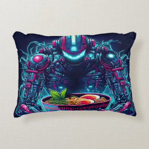 Futuristisk Cyberpunk Robot Neon Mat Ramen Prydnadskudde