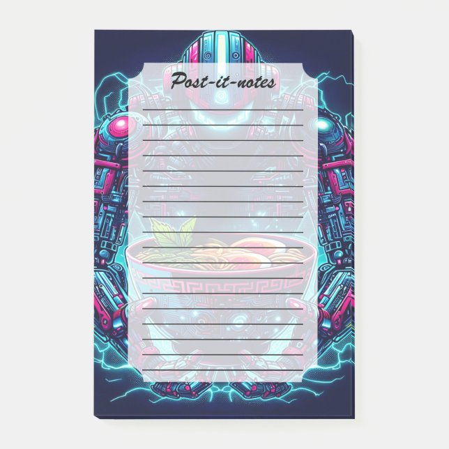 Futuristisk Cyberpunk Robot Neon Ramen-mat Post-it Block (Framsida)