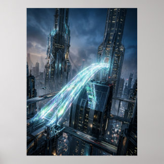 Futuristisk energibrückstadskonst poster