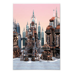 Futuristisk Fantasy Stad Sci Fi Siluett Konst Fototryck