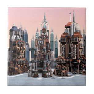 Futuristisk Fantasy Stad Sci Fi Siluett Konst Kakelplatta