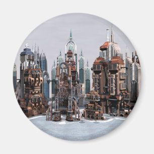 Futuristisk Fantasy Stad Sci Fi Siluett Konst Magnet