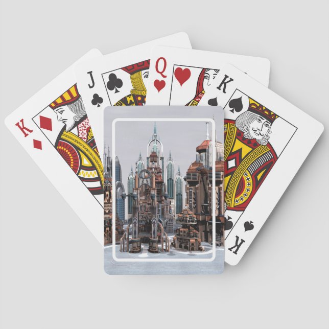Futuristisk fantasystad Sci Fi Siluett Konst Casinokort (Baksidan)