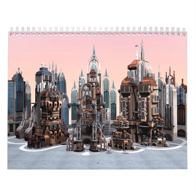 Futuristisk fantasystad Sci Fi Siluett Konst Kalender (Omslag)