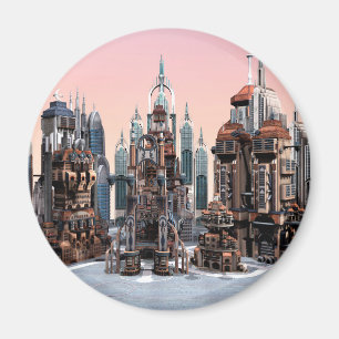 Futuristisk fantasystad Sci Fi Siluett Konst Magnet