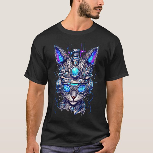 Futuristisk Grafisk Katt Robot  1 T Shirt (Framsida)