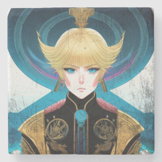 Futuristisk gyllene rustning Anime Porträtt Sci-Fi Stenunderlägg