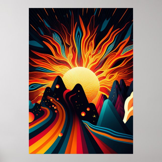 Futuristisk jord och sol Linjekonst Retro 3 Poster (Framsidan)