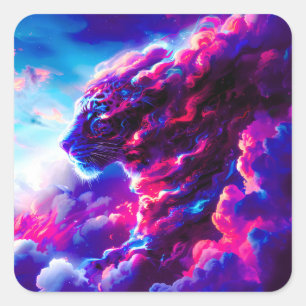 Futuristisk Kosmisk Neon Leopard Fyrkantigt Klistermärke