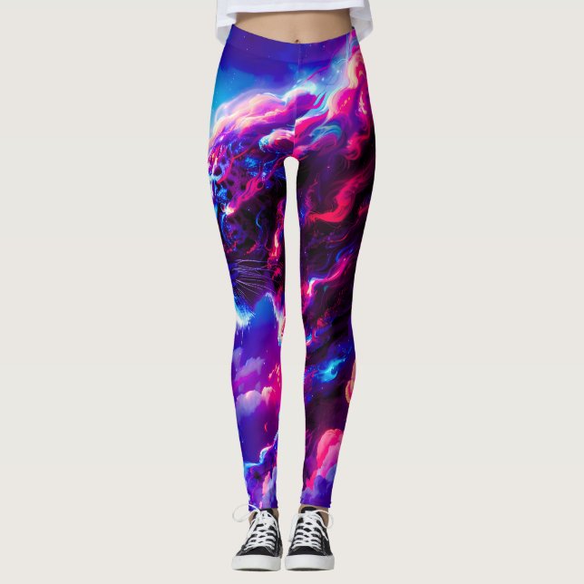 Futuristisk Kosmisk Neon Leopard  Leggings (Framsida)