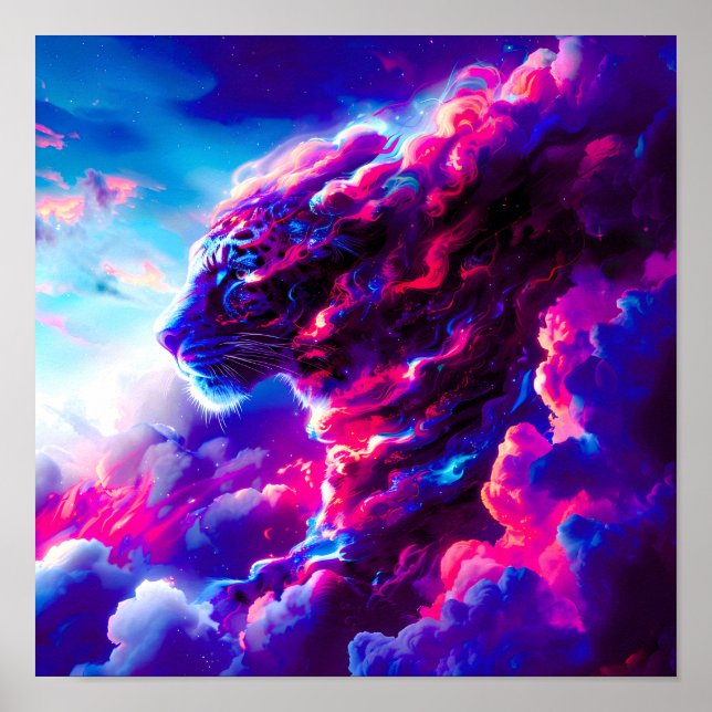Futuristisk Kosmisk Neon Leopard  Poster (Framsidan)
