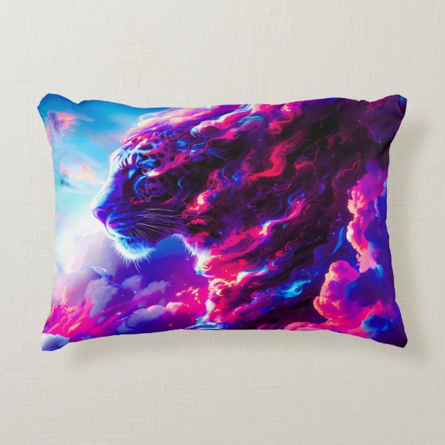 Futuristisk Kosmisk Neon Leopard  Prydnadskudde (Framsidan)