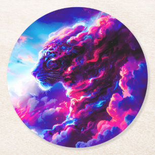 Futuristisk Kosmisk Neon Leopard Underlägg Papper Rund