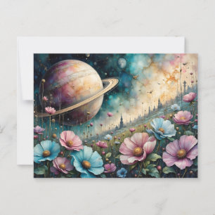 Futuristisk Kosmosblomma och rymd Vykort