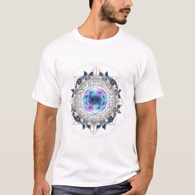 Futuristisk kristallmandala – geometrisk teknikkon t shirt (Framsida)