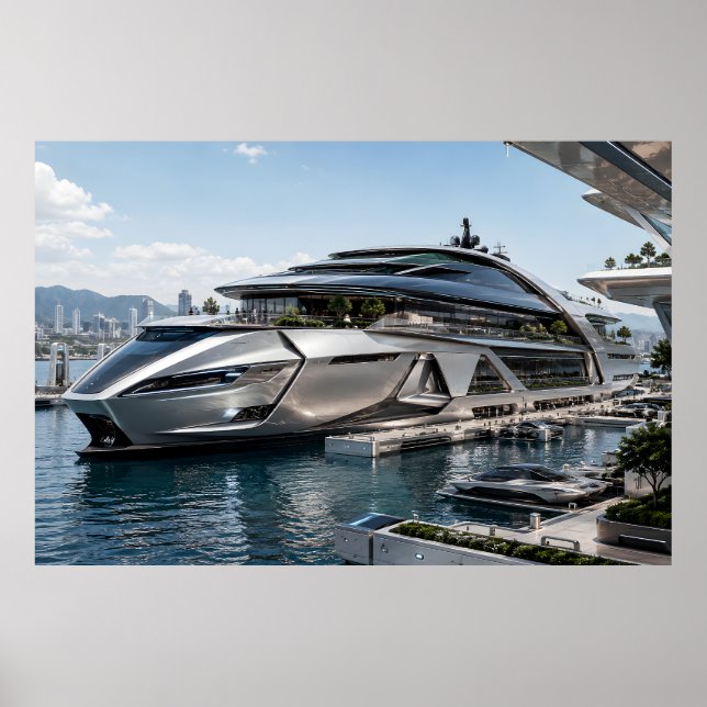 Futuristisk lyxig superjakt marina poster (Framsidan)
