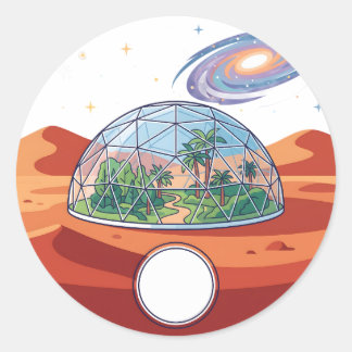 Futuristisk Mars-koloni Rymd Bio Dome Klassisk Run Runt Klistermärke