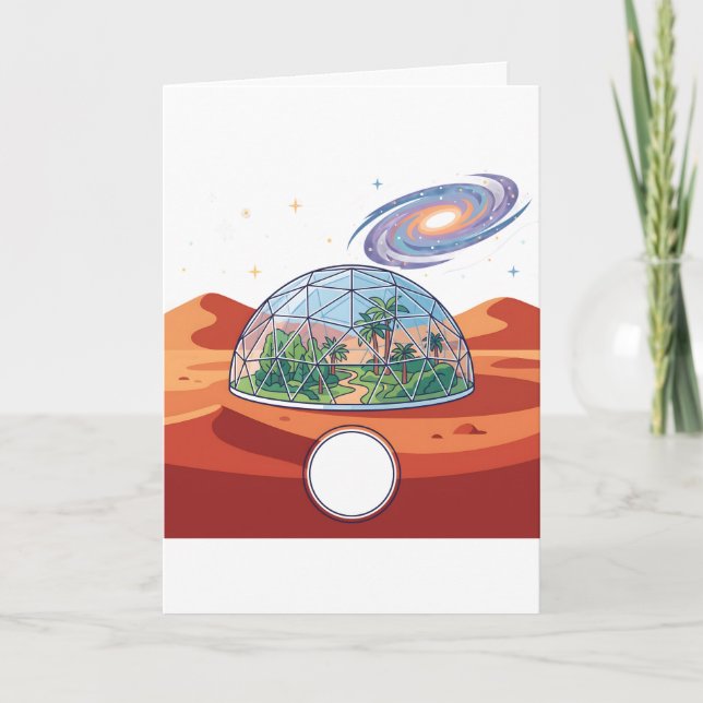 Futuristisk Mars-koloni Rymdbio Dome Välkomstbil Kort (Framsida)