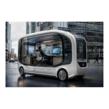 Futuristisk mobil kontorsmodul i urban natur