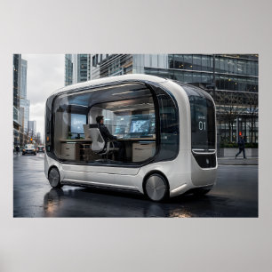 Futuristisk mobil kontorsmodul i urban natur poster
