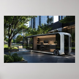 Futuristisk mobil kontorsmodul i urban natur poster