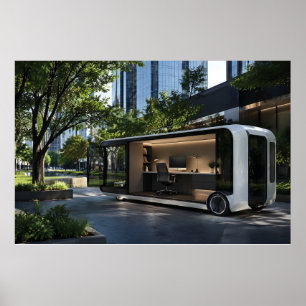 Futuristisk mobil kontorsmodul i urban natur poster