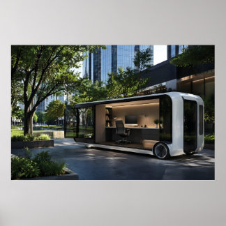 Futuristisk mobil kontorsmodul i urban natur poster