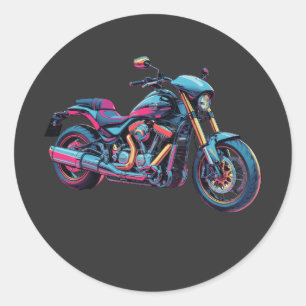 Futuristisk Neon Cyberpunk Motorcykel Konst Runt Klistermärke