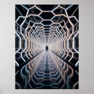 Futuristisk Neon Hex-Tunnel Poster
