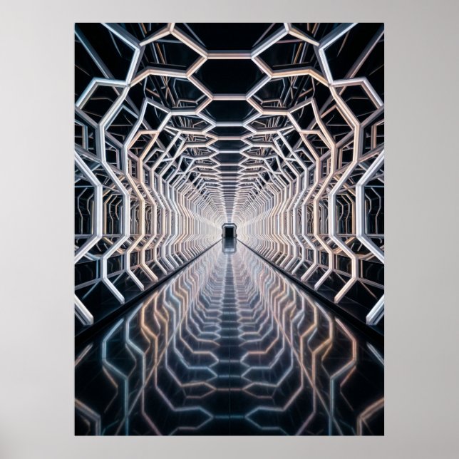 Futuristisk Neon Hex-Tunnel Poster (Framsidan)